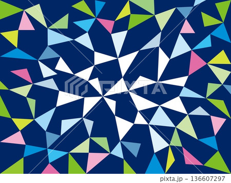 幾何学模様　三角形　カラフル　ネイビー　水色　白色 136607297