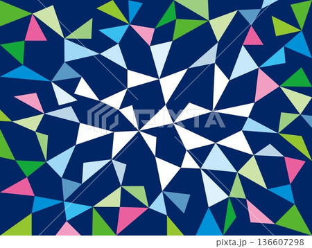 幾何学模様　三角形　カラフル　ネイビー　水色　白色 136607298