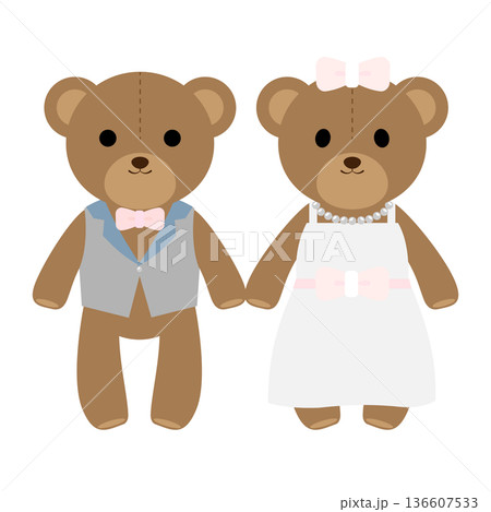 かわいいウエディングベアのぬいぐるみのイラスト 136607533