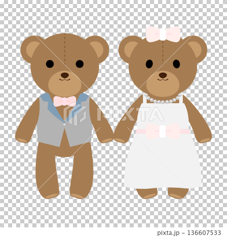 かわいいウエディングベアのぬいぐるみのイラスト 136607533