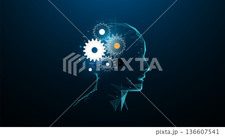Head with gears on it. Innovation technology concept. IA Futuristic technology 136607541