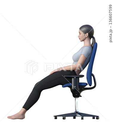 椅子の座り方 仙骨座りの姿勢で椅子の背にもたれかかって座る女性のイラスト 全身横向き 椅子の座り方 仙骨座りの姿勢で椅子の背にもたれかかって座る女性のイラスト 全身横向き 136607599