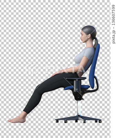 椅子の座り方 仙骨座りの姿勢で椅子の背にもたれかかって座る女性のイラスト 全身横向き 椅子の座り方 仙骨座りの姿勢で椅子の背にもたれかかって座る女性のイラスト 全身横向き 136607599