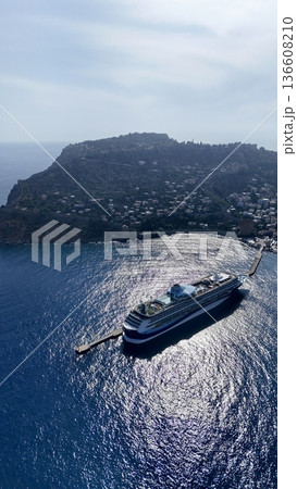 Cruise ship docks in resort town. picturesque seaport 136608210
