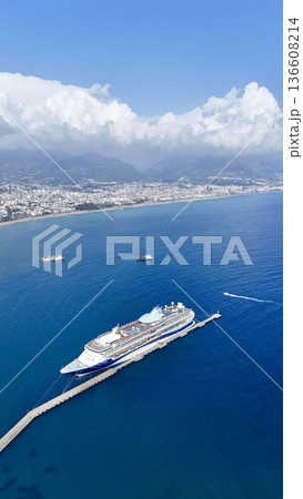 Cruise ship docks in resort town. picturesque seaport 136608214