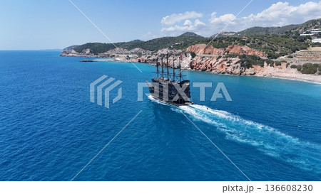 Beach ship sea. Old sailing ship. High quality photo Beach ship sea. Old sailing ship. High quality photo 136608230
