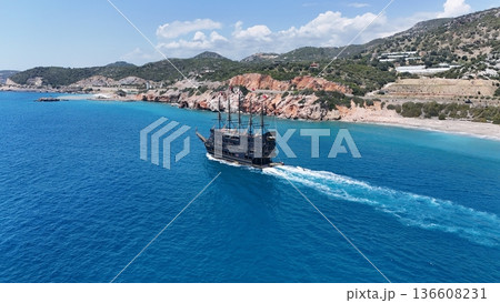 Beach ship sea. Old sailing ship. High quality photo Beach ship sea. Old sailing ship. High quality photo 136608231