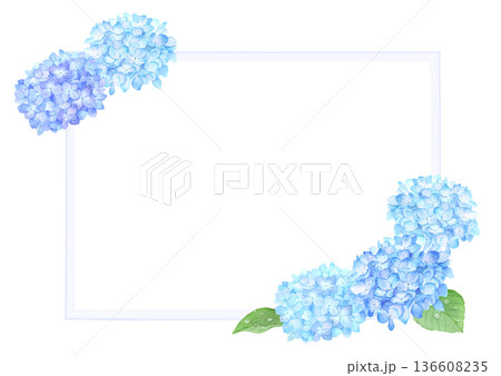 水彩で描いた雨粒のあるアジサイのフレーム 136608235
