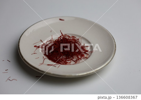 Saffron threads jar. macro photography of saffron spice. High quality 4k footage 136608367