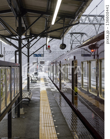 駅に停車する電車 136608441