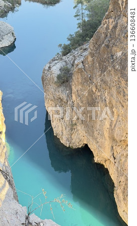 Sunlight of the emerald mountain river. High quality photo 136608481