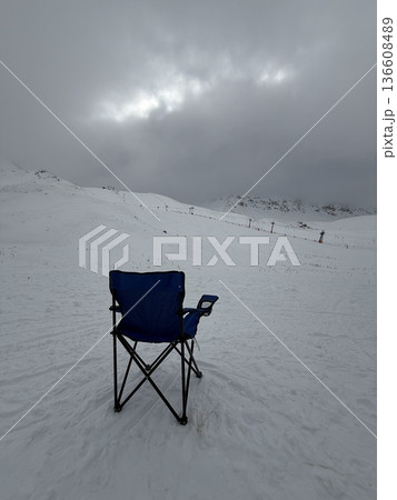 Chair snowy mountains. High quality photo Chair snowy mountains. High quality photo 136608489