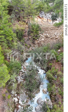stream in the mountains against the backdrop of nature spring in the mountains against the backdrop of nature. High quality photo 136608571
