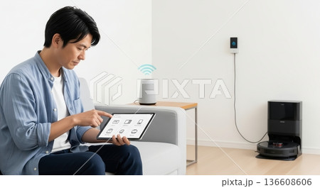 スマートホームで快適な暮らし、タブレット操作 136608606