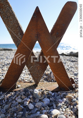 Rusty metal structure seashore, nature, seaside. High quality photo Rusty metal structure seashore, nature, seaside. High quality photo 136608640