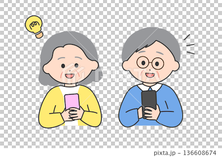 スマートフォンの操作が理解できて笑顔のかわいいシニア男女 スマートフォンの操作が理解できて笑顔のかわいいシニア男女 136608674