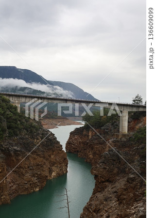 Turquoise River Gorge bridge drone view Turquoise River Gorge bridge drone view 136609099