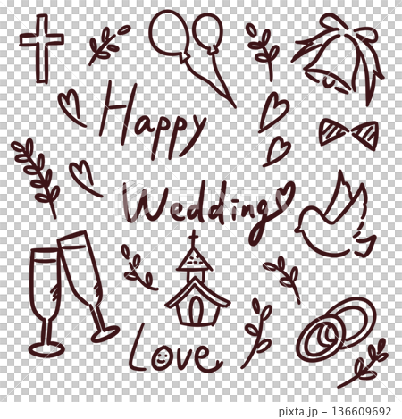 Hand-drawn stylish wedding illustration set 136609692