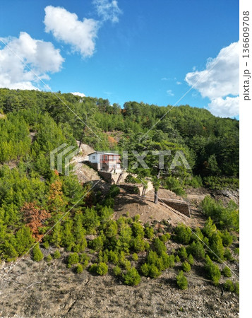 house in the mountains autumn trees nature at a distance house in the mountains autumn trees nature at a distance 136609708