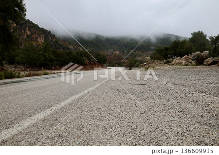 Misty mountain road. High quality photo Misty mountain road. High quality photo 136609915