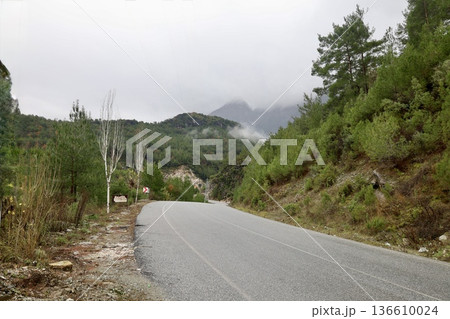 Misty mountain road. High quality photo Misty mountain road. High quality photo 136610024