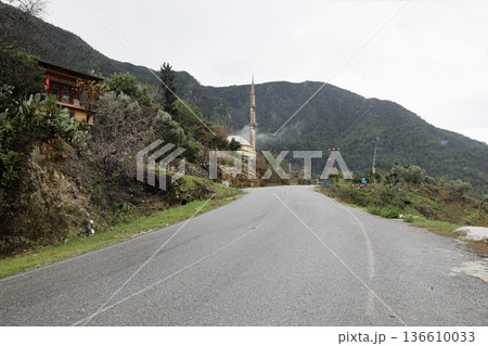 Misty mountain road. High quality photo Misty mountain road. High quality photo 136610033