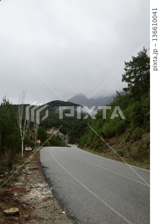 Misty mountain road. High quality photo Misty mountain road. High quality photo 136610041