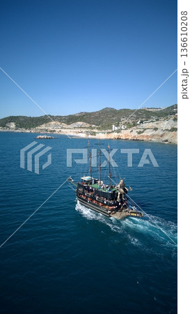 Pirate ship coast tourists, tour, sea tour Pirate ship coast tourists, tour, sea tour 136610208