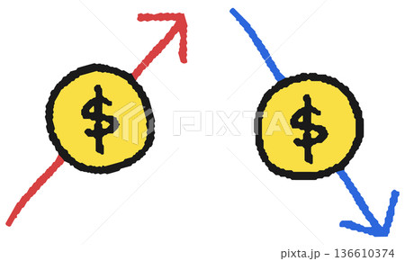 ドル高、ドル安の手描きイラストアイコン 136610374