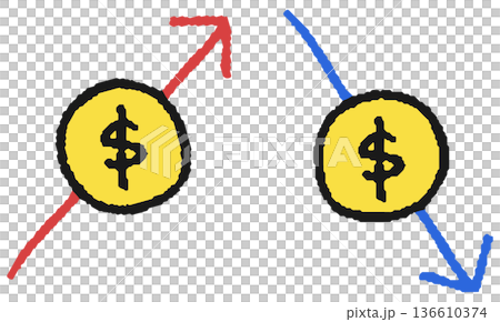 ドル高、ドル安の手描きイラストアイコン 136610374