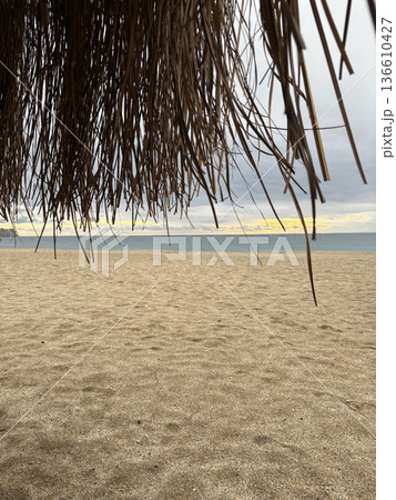 Beach chair sunset. High quality photo Beach chair sunset. High quality photo 136610427