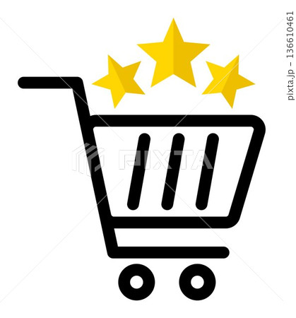 Shopping cart with three stars rating customer feedback concept online store quality service evaluation retail purchase satisfaction review score ecommerce symbol Shopping cart with three stars rating customer feedback concept online store quality service evaluation retail purchase satisfaction review score ecommerce symbol 136610461