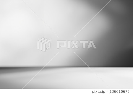 Background Floor Shadow Wall Kitchen Concrete White Texture Light Texture Abstract Mockup Product Marble Room Studio Display Plant Cement Minimal Shelft Bar Silhouette Leaves Backdrop Vintage. 136610673