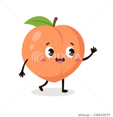 Adorable peach cartoon character walking for healthy nutrition design 136610975