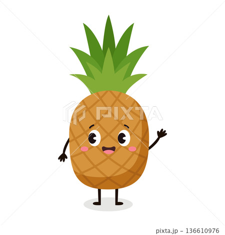 Funny pineapple cartoon character for tropical summer vacation design Funny pineapple cartoon character for tropical summer vacation design 136610976