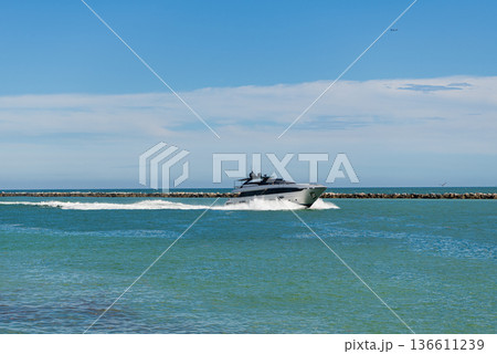 Boat trip. Yacht club. Sea vacation on summer. Boating and yachting charter. Summer vacation. Luxury boat in marina. Yacht at sea marina. Luxury boat motor yacht in marina. Sailing vessels Boat trip. Yacht club. Sea vacation on summer. Boating and yachting charter. Summer vacation. Luxury boat in marina. Yacht at sea marina. Luxury boat motor yacht in marina. Sailing vessels 136611239