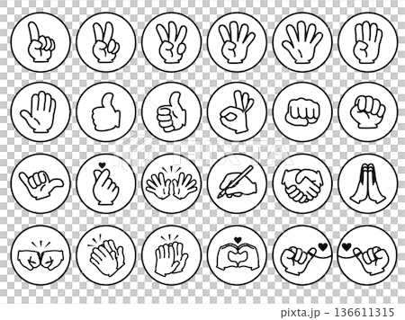 Hand icon set, round icon 136611315