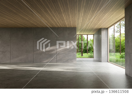 Minimal style empty loft room with polished concrete walls 3d render. Minimal style empty loft room with polished concrete walls 3d render. 136611508