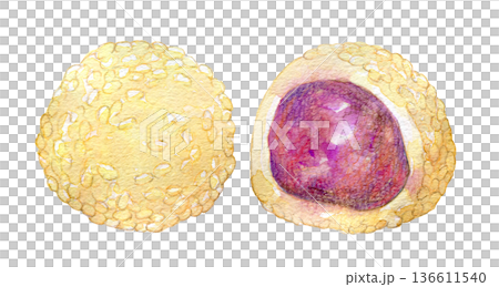 水彩イラスト 中華風おやつ ごまだんご 水彩イラスト 中華風おやつ ごまだんご 136611540