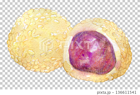 水彩イラスト　中華風おやつ　ごまだんご 136611541