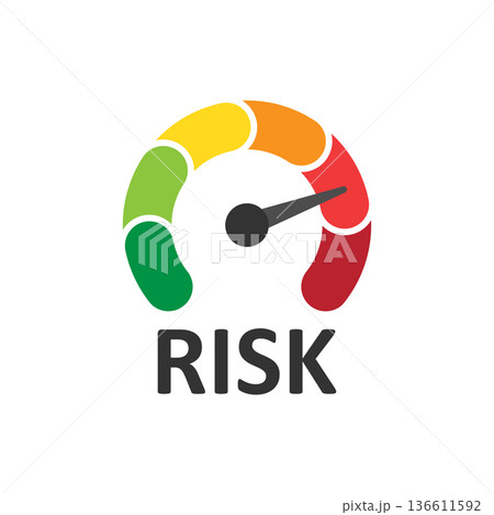 Risk meter icon in flat style. Rating indicator vector illustration on white isolated background. Fuel level sign business concept. Risk meter icon in flat style. Rating indicator vector illustration on white isolated background. Fuel level sign business concept. 136611592