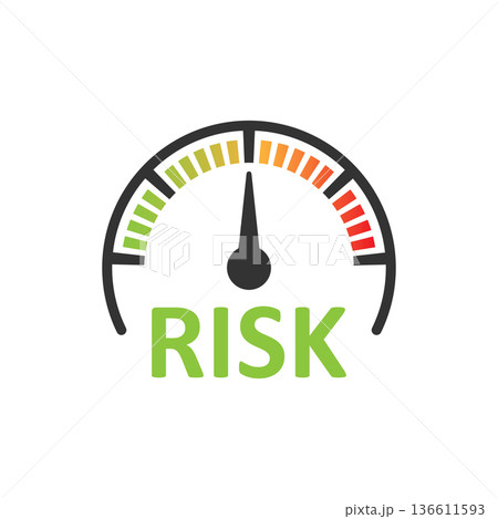 Risk meter icon in flat style. Rating indicator vector illustration on white isolated background. Fuel level sign business concept. 136611593