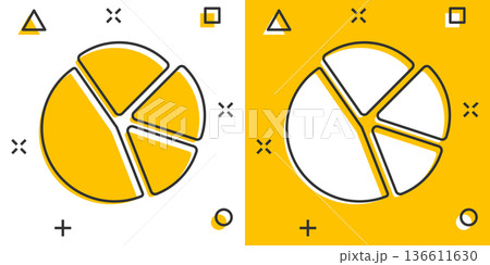 Chart icon in comic style. Diagram cartoon vector illustration on white isolated background. Statistics splash effect business concept. 136611630