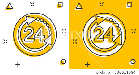 Clock icon in comic style. Watch cartoon vector illustration on white isolated background. Timer splash effect business concept. 136611684