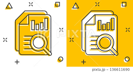 Financial statement icon in comic style. Result cartoon vector illustration on white isolated background. Report splash effect business concept. 136611690