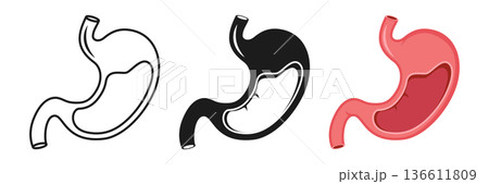 Gerd stomach icon set collection in flat style. Reflux vector illustration on isolated background. Esophageal organ sign business concept. Gerd stomach icon set collection in flat style. Reflux vector illustration on isolated background. Esophageal organ sign business concept. 136611809