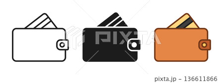 Wallet with paper bills icon set collection in flat style. Money bag vector illustration on isolated background. Financial accessory sign business concept. Wallet with paper bills icon set collection in flat style. Money bag vector illustration on isolated background. Financial accessory sign business concept. 136611866