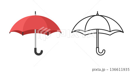 Umbrella icon in flat style. Rain protection vector illustration on isolated background. Weather defense equipment sign business concept. Umbrella icon in flat style. Rain protection vector illustration on isolated background. Weather defense equipment sign business concept. 136611935