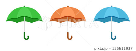Umbrella icon set collection in flat style. Rain protection vector illustration on isolated background. Weather defense equipment sign business concept. Umbrella icon set collection in flat style. Rain protection vector illustration on isolated background. Weather defense equipment sign business concept. 136611937