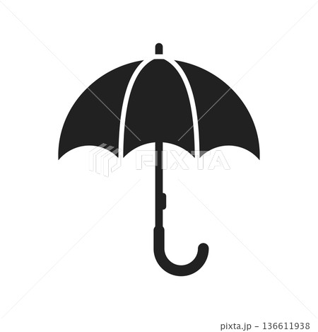 Umbrella icon in flat style. Rain protection vector illustration on isolated background. Weather defense equipment sign business concept. Umbrella icon in flat style. Rain protection vector illustration on isolated background. Weather defense equipment sign business concept. 136611938